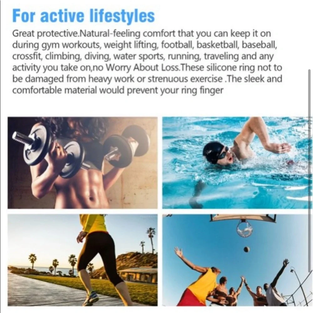 REI Black Silver Silicone Active Wear Rubber Ribbed Rim Ring